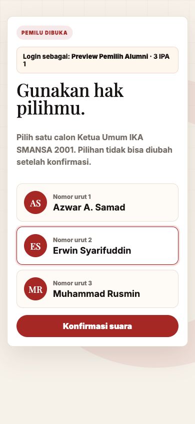 Screenshot mobile fitur tambahan pemilu online Mubes